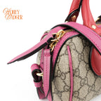 Gucci GG Supreme Mini 2Way Shoulder Bag Beige Red Gold Hardware Rank AB