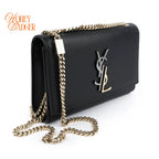 Saint Laurent Kate Small Bicolor Logo Chain Shoulder Bag Black Leather 469390