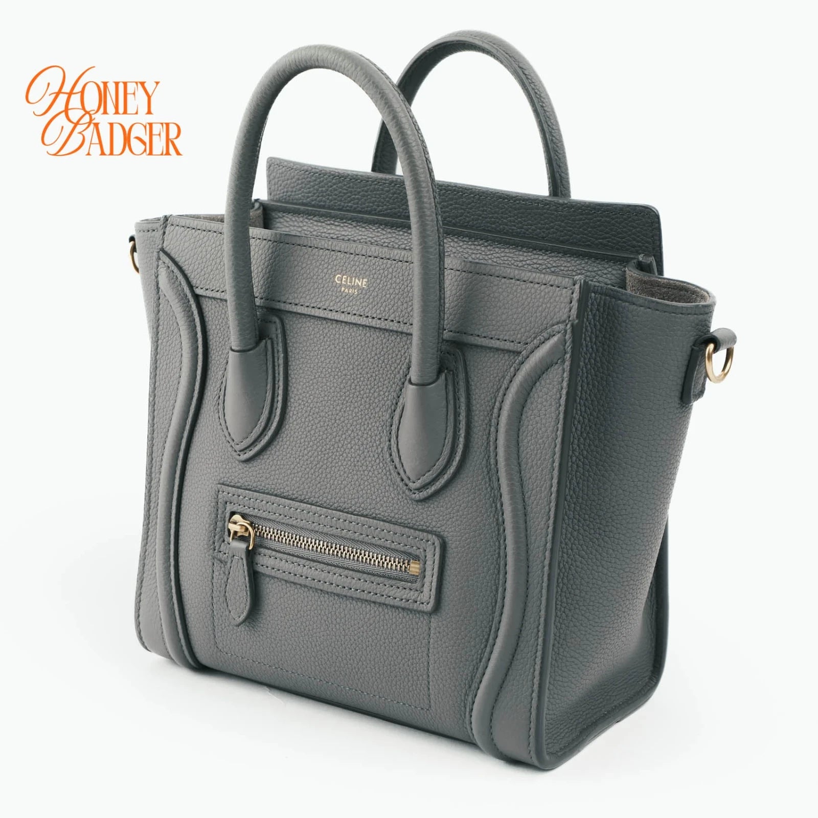 Celine Luggage Nano Drummed Calfskin Blue Grey Rank A