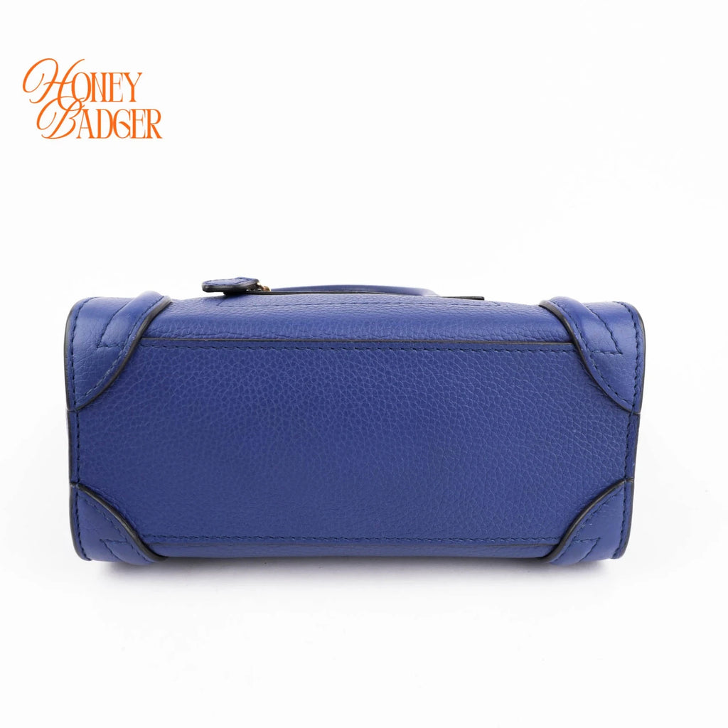 Celine Luggage Nano Drummed Calfskin Blue Rank A