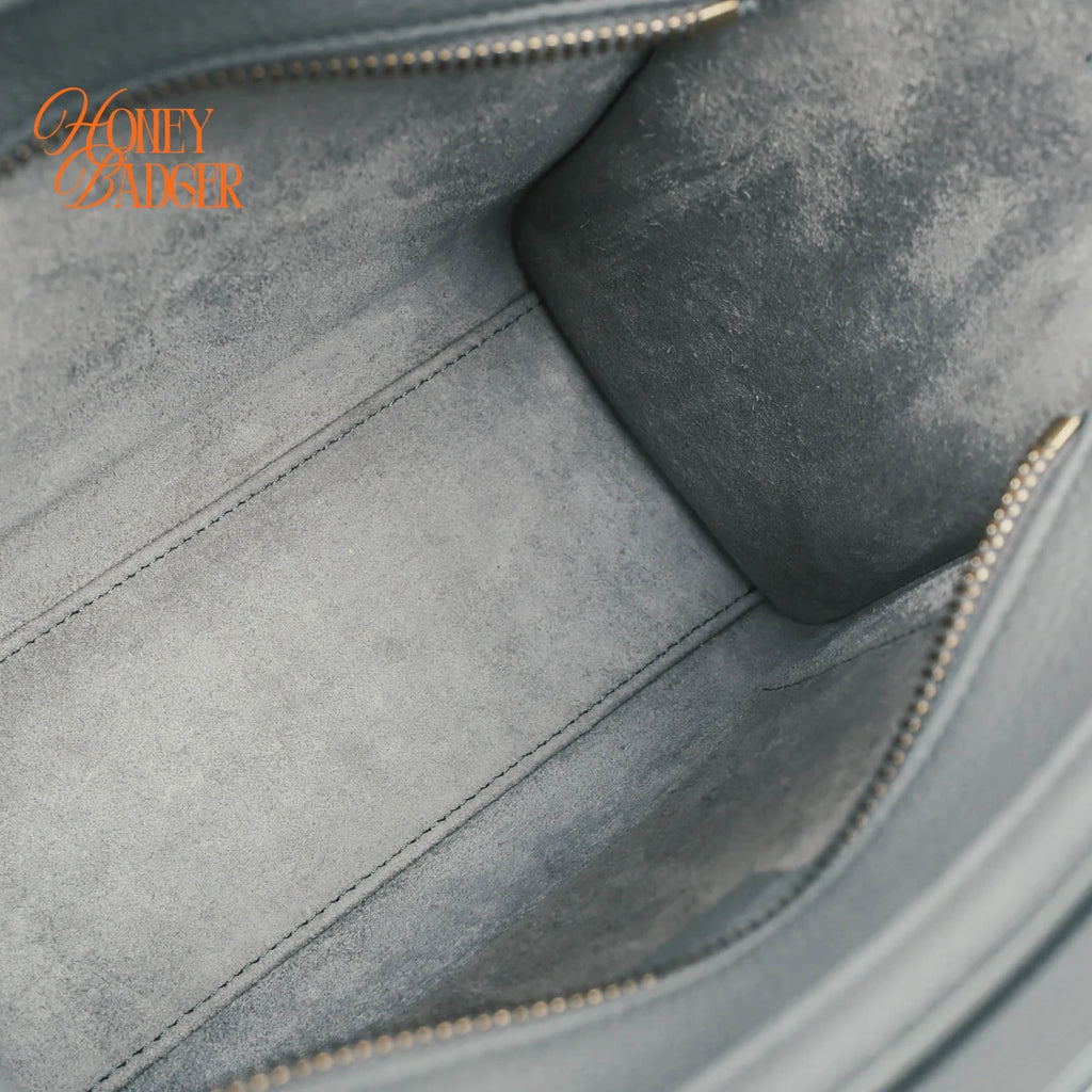 Celine Luggage Nano Drummed Calfskin Blue Grey Rank A