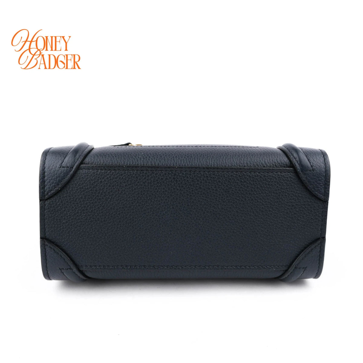 Celine Nano Luggage Bag Drummed Calfskin Navy Gold Hardware Rank A