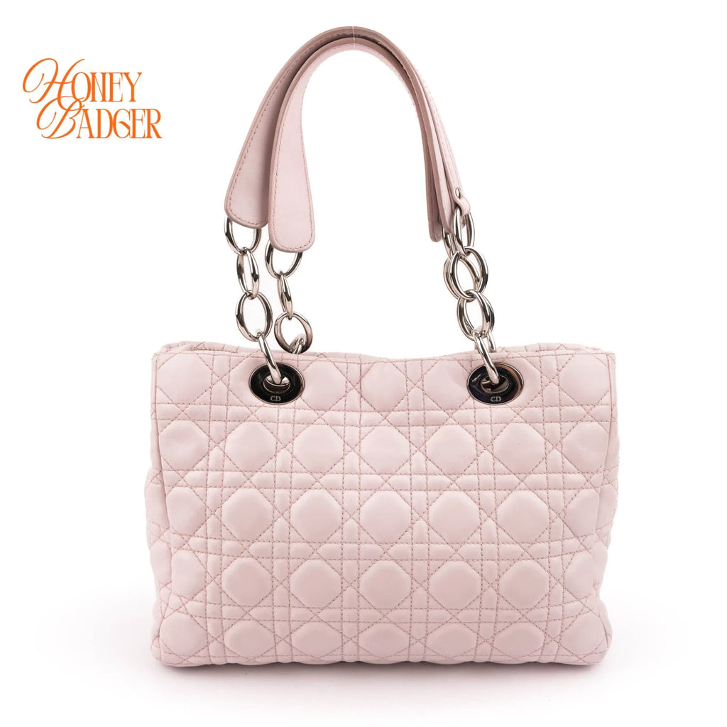 Dior Soft Small Shopping Tote Cannage Lambskin Light Pink Silver Hardware Rank AB
