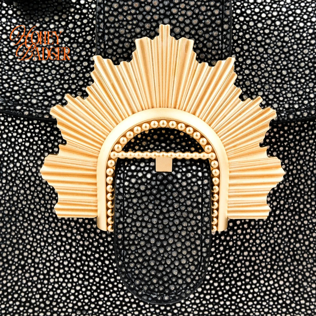 Delvaux Brillant Micro Golden Glory Stingray Leather Black Antique Gold Hardware Rank A