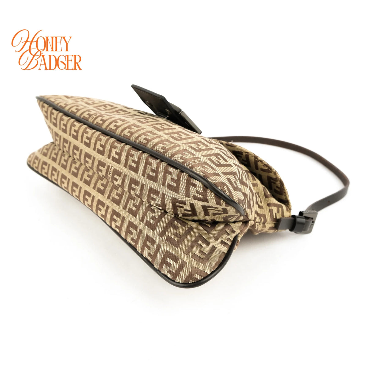 Fendi Zucchino FF Double Flap Baguette Canvas Shoulder Bag Rank B