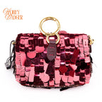 Fendi Nano Baguette Charm Embellished Sequins Granata Maxi FF Buckle Gold Hardware Rank S