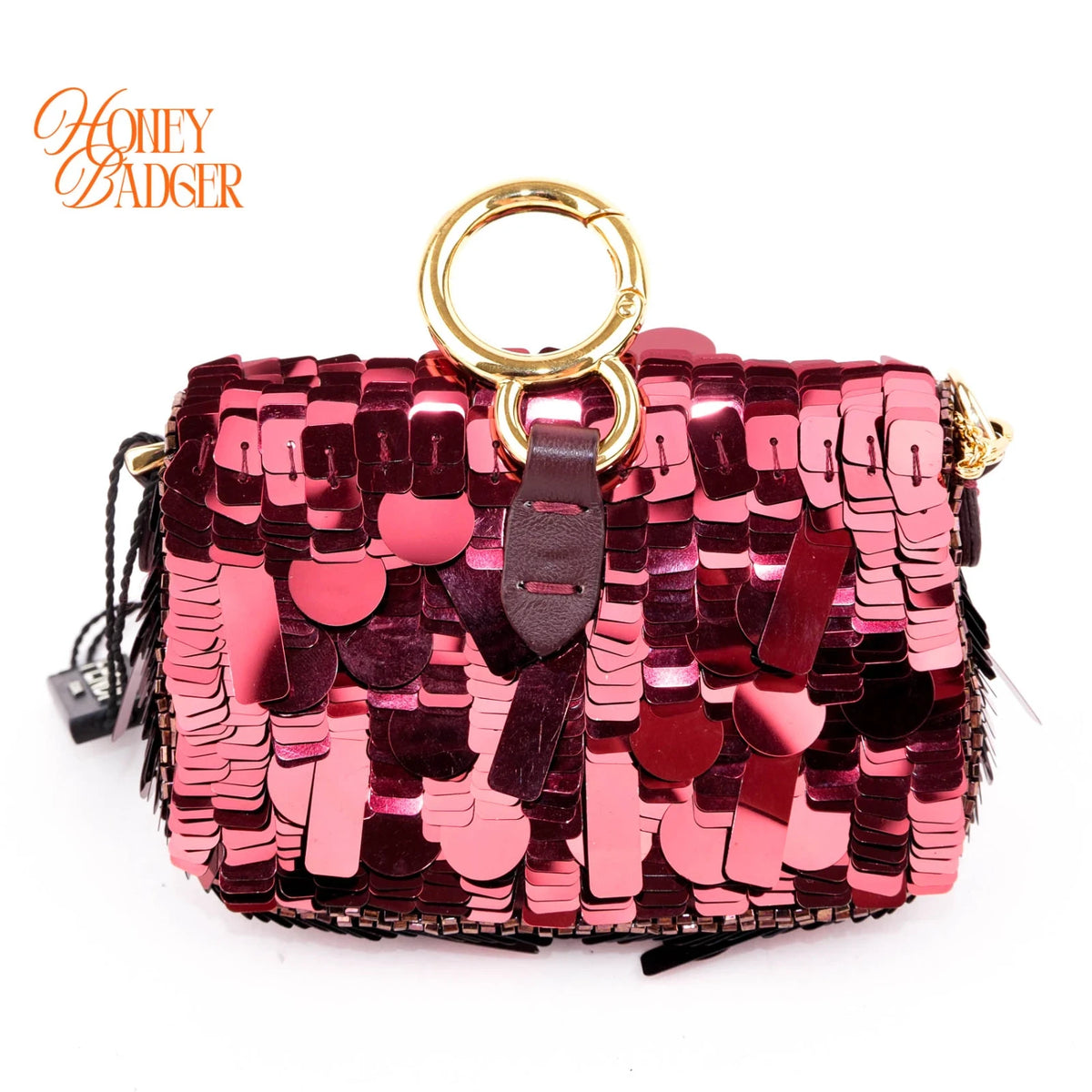 Fendi Nano Baguette Charm Embellished Sequins Granata Maxi FF Buckle Gold Hardware Rank S