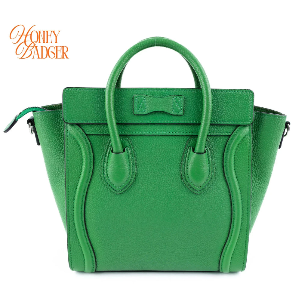 Celine Nano Luggage Bag Drummed Calfskin Green Silver Hardware Rank A