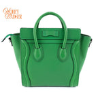 Celine Nano Luggage Bag Drummed Calfskin Green Silver Hardware Rank A