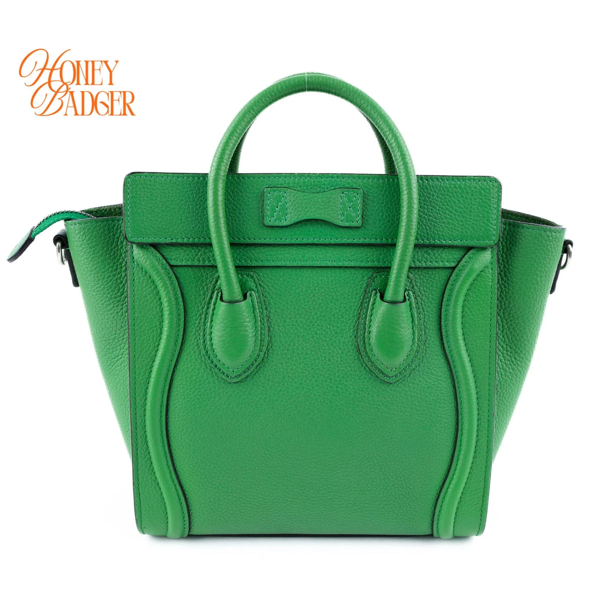 Celine Nano Luggage Bag Drummed Calfskin Green Silver Hardware Rank A