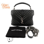 Saint Laurent College Medium Chevron Quilted Leather Black Silver Hardware