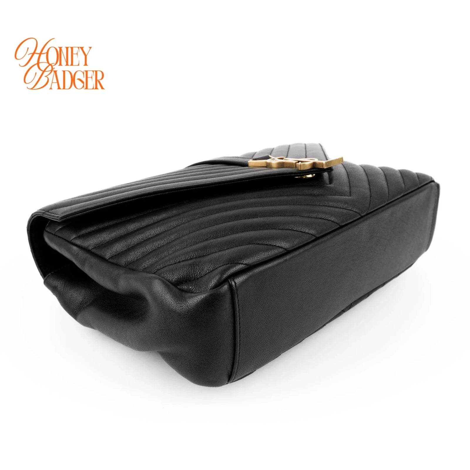 Saint Laurent College Medium Chevron Quilted Leather Black Rank A