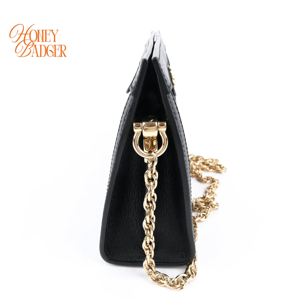 Gucci Ophidia Black Leather Web Chain Shoulder Bag Rank A