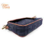 Fendi Baguette Medium FF Zucca Jacquard Canvas Navy Camel Gold Hardware Rank A
