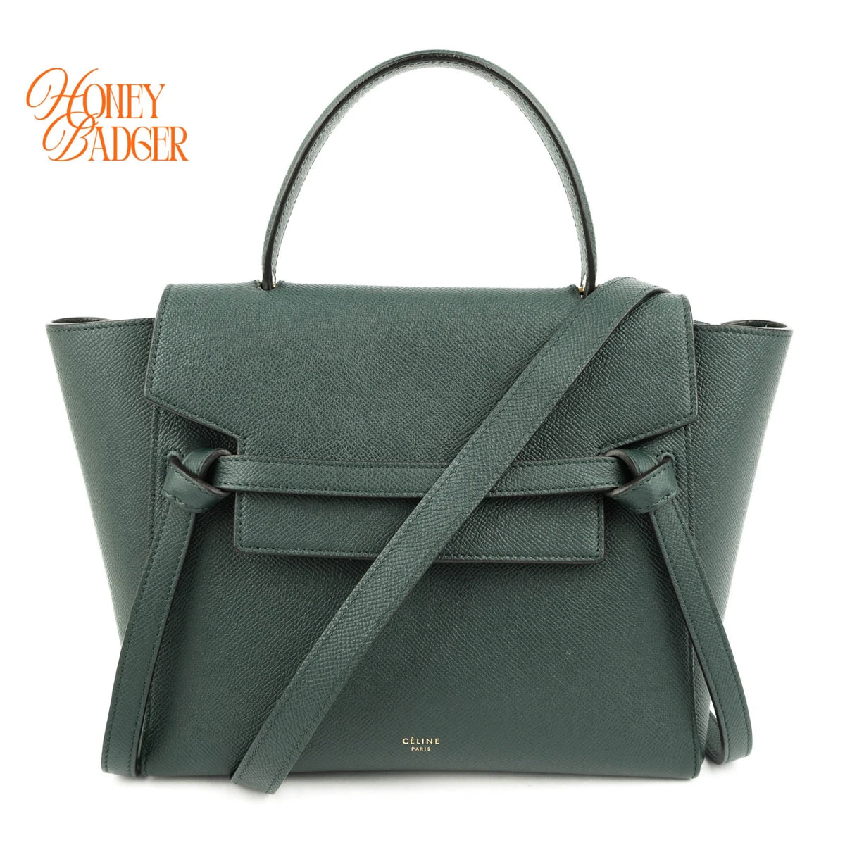 Celine Belt Bag Mini Grained Calfskin Amazone Dark Green Gold Hardware Rank AB