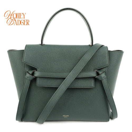 Celine Belt Bag Mini Grained Calfskin Amazone Dark Green Gold Hardware Rank AB