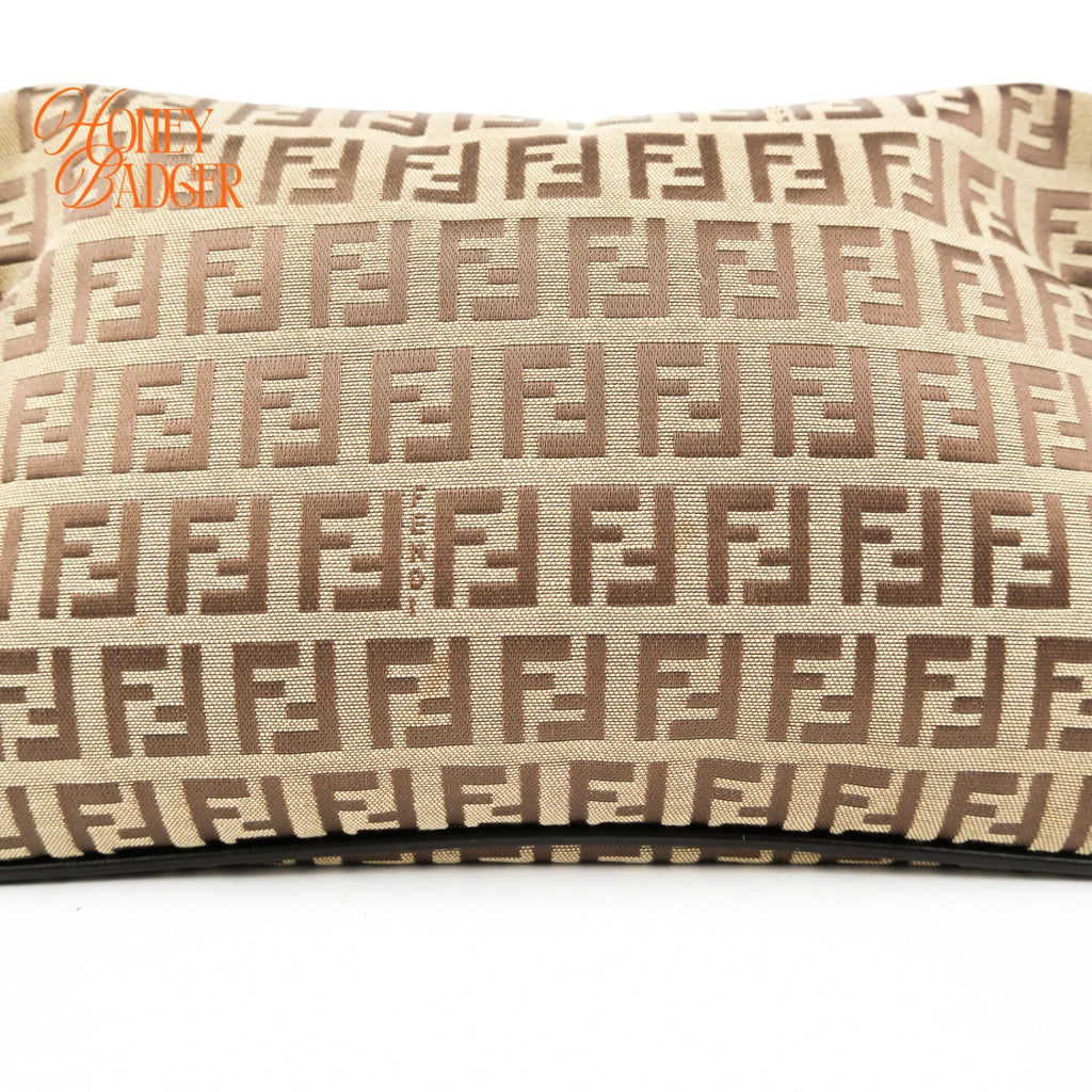 Fendi Zucchino FF Double Flap Baguette Canvas Shoulder Bag Rank B