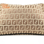 Fendi Zucchino FF Double Flap Baguette Canvas Shoulder Bag Rank B