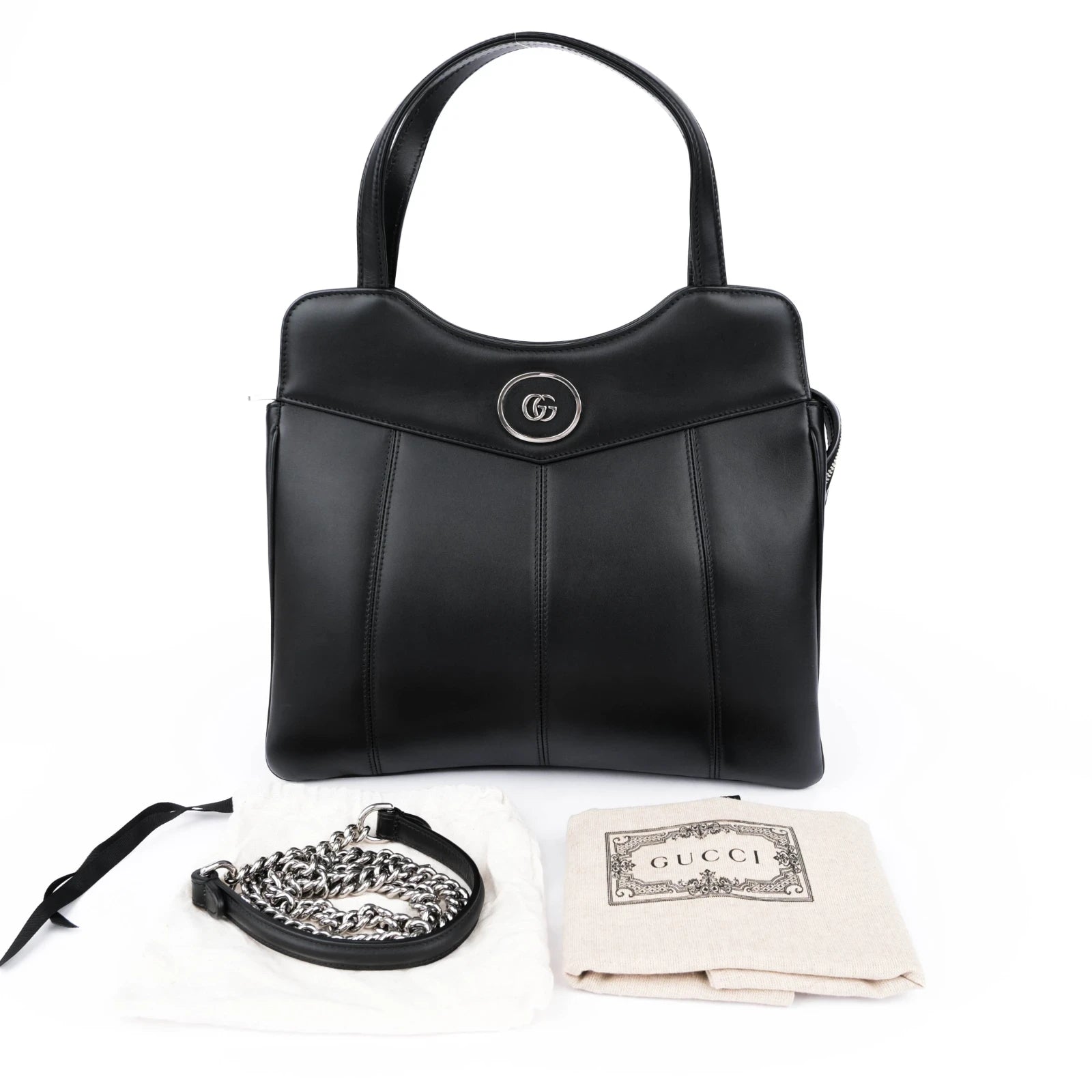 Gucci Petit GG Large Black Leather 2Way Handbag 745918 Rank A