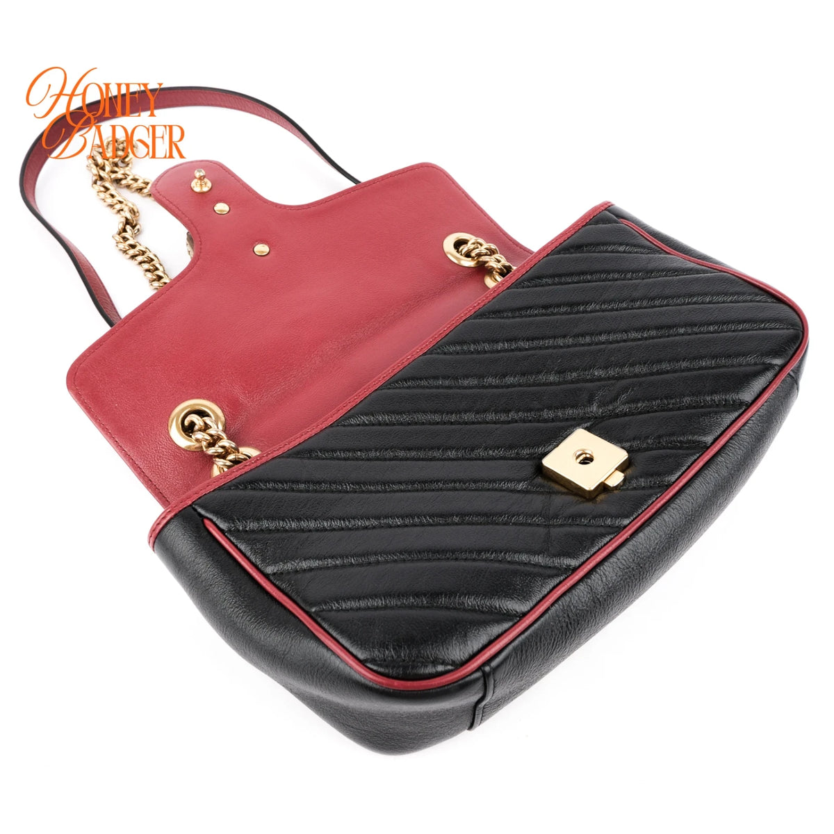 Gucci GG Marmont Small Quilted Leather Black/Red Rank A