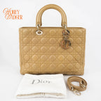 Dior Large Lady Dior Cannage Lambskin Beige Gold Hardware Rank AB