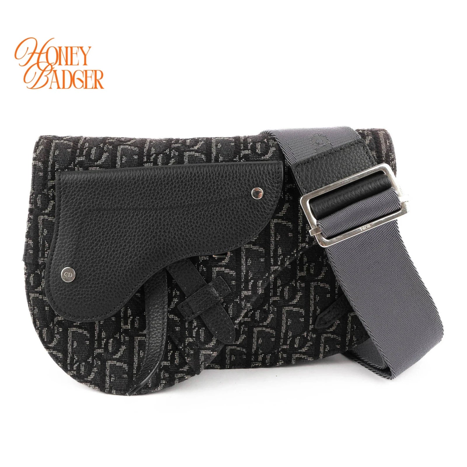 Dior Saddle Slim Pouch Oblique Jacquard Black Navy White 2WAY Bag