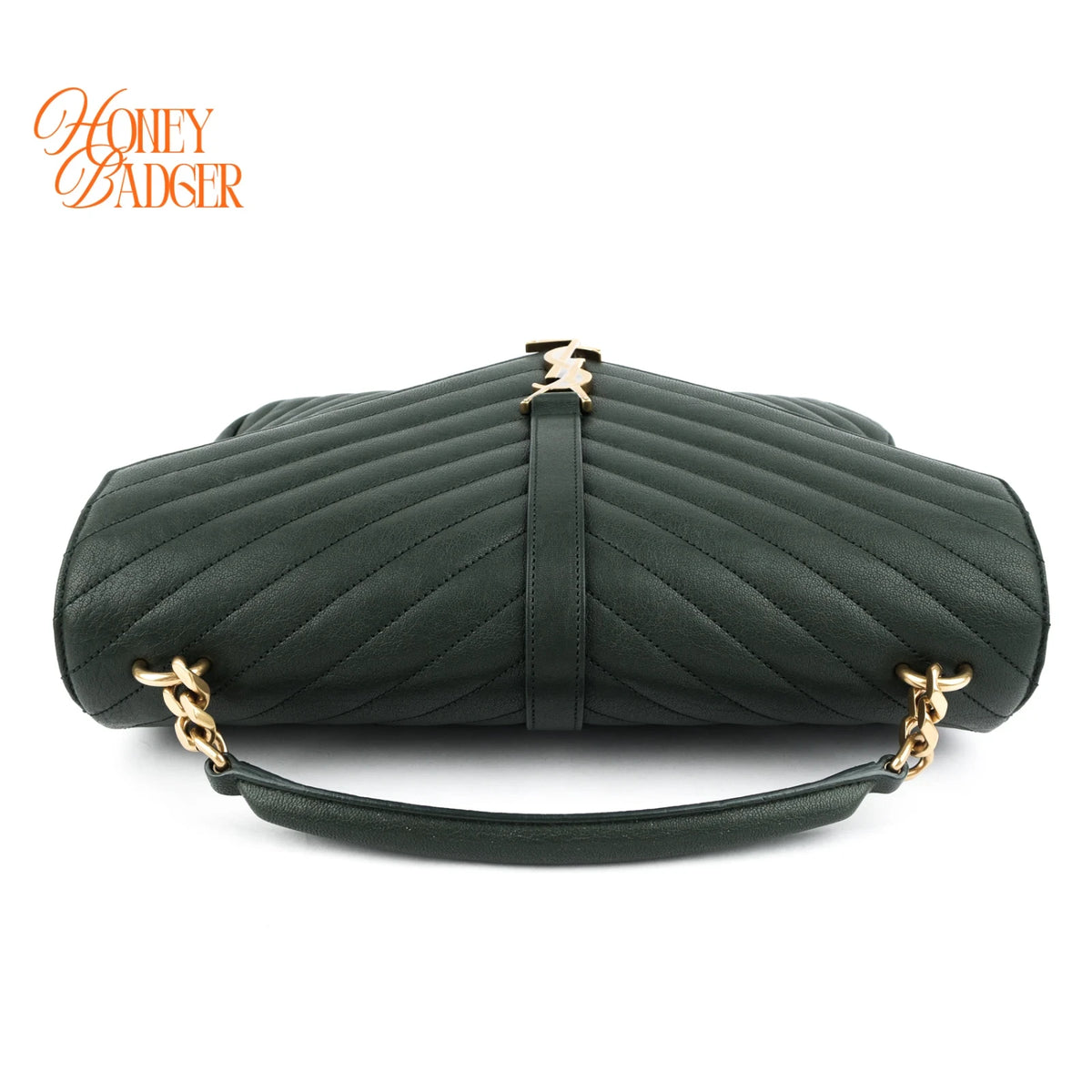 Saint Laurent College Large Green Chevron Quilted Leather 2-Way Shoulder Bag Rank A