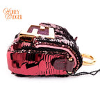 Fendi Nano Baguette Charm Embellished Sequins Granata Maxi FF Buckle Gold Hardware Rank S