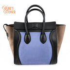 Celine Mini Luggage Tri-Color Nubuck & Calfskin Royal Blue Grey Black Gold Hardware Rank AB
