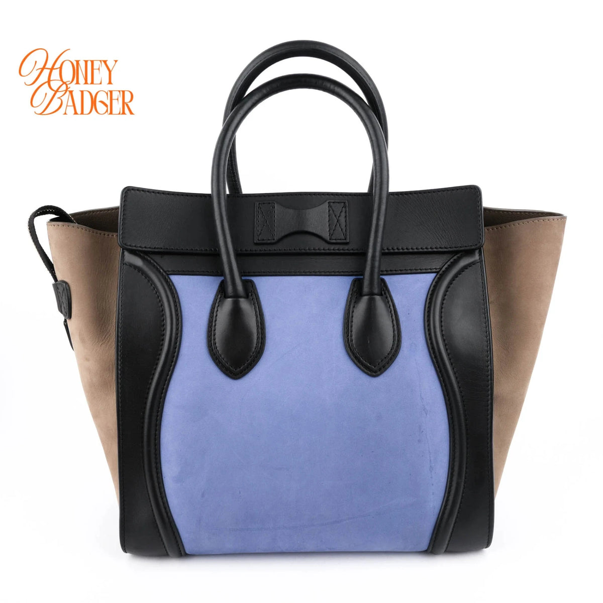 Celine Mini Luggage Tri-Color Nubuck & Calfskin Royal Blue Grey Black Gold Hardware Rank AB