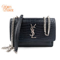 Saint Laurent Sunset Croc-Embossed Leather Navy Silver Hardware Rank A