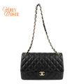 Chanel Classic Flap Jumbo Leather Black Gold Hardware Rank A