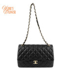 Chanel Classic Flap Jumbo Leather Black Gold Hardware Rank A