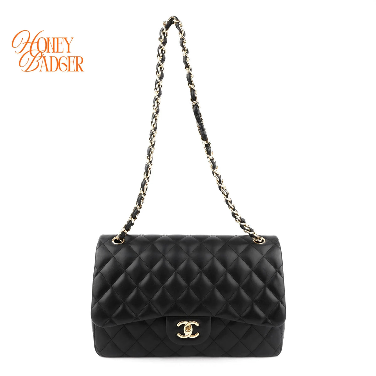 Chanel Classic Flap Jumbo Leather Black Gold Hardware Rank A