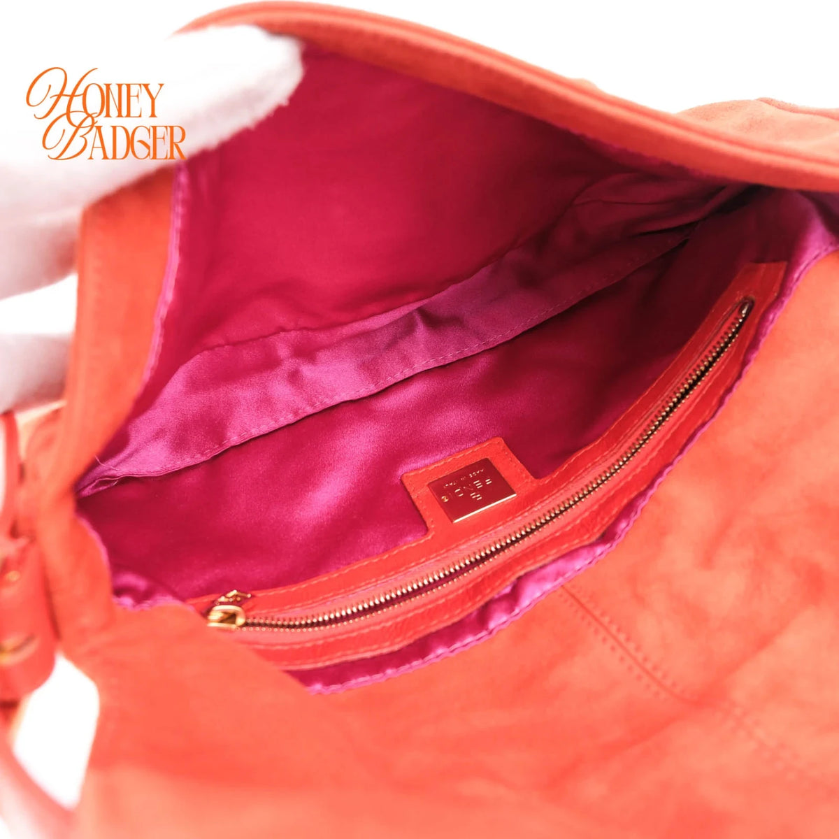 Fendi Baguette Suede Orange Glitter FF Buckle Gold Hardware Rank AB