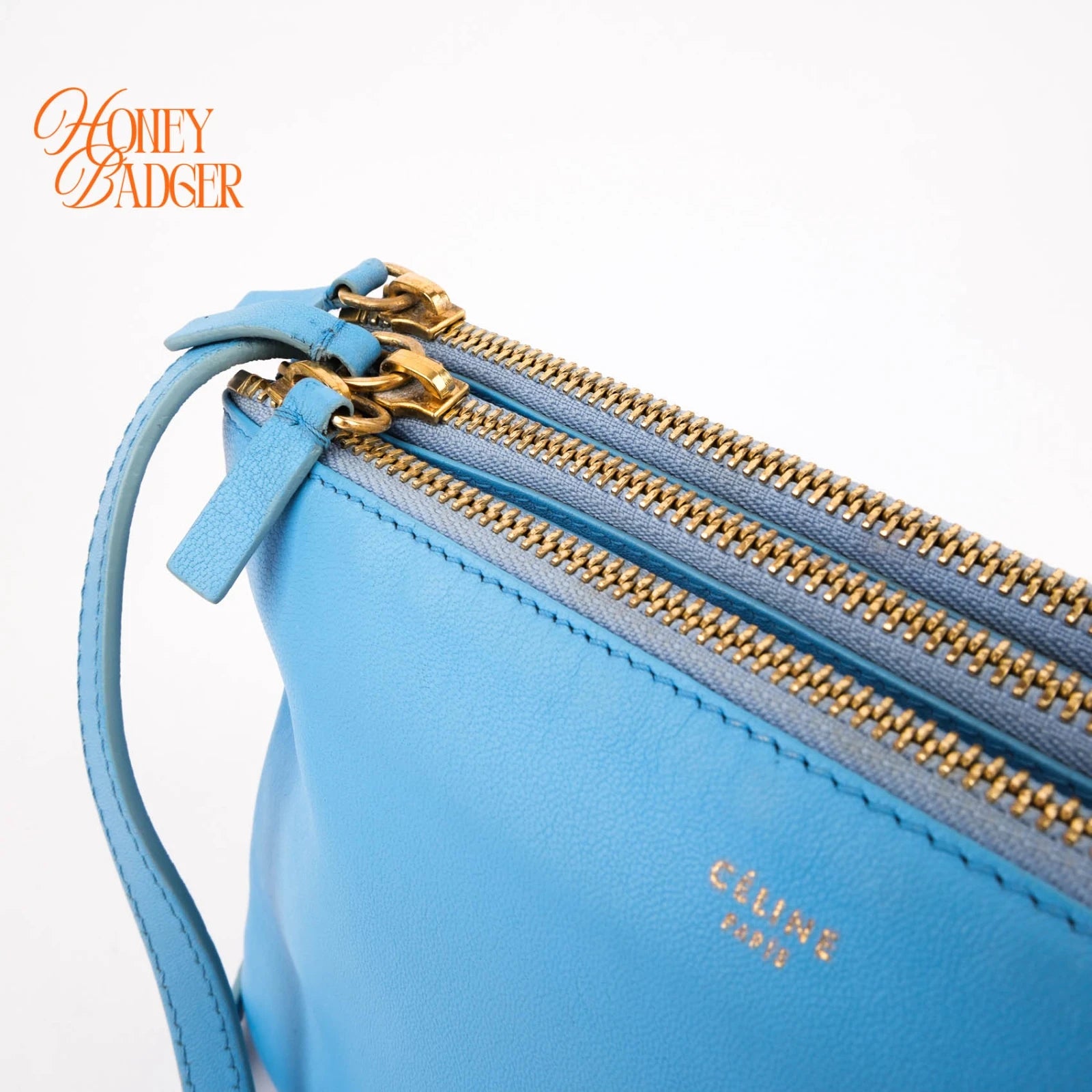 Celine Trio Small Lambskin Shoulder Bag Blue Rank AB