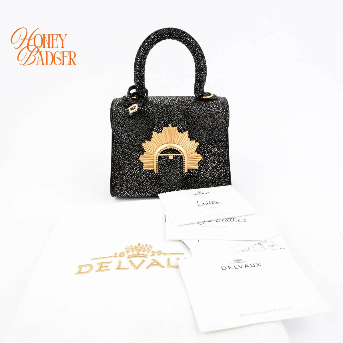 Delvaux Brillant Micro Golden Glory Stingray Leather Black Antique Gold Hardware Rank A