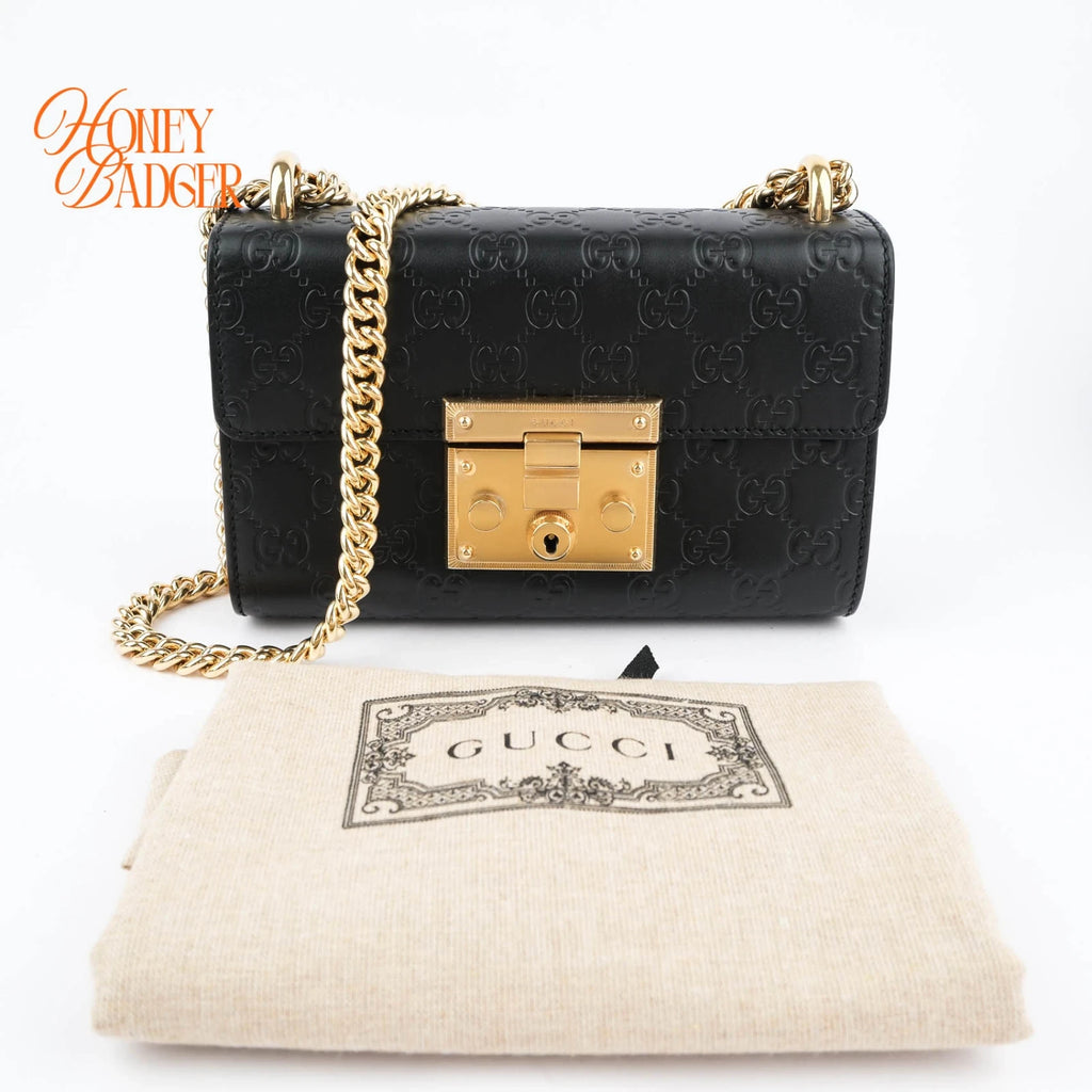 Gucci Padlock GG Signature Black Chain Bag Rank A