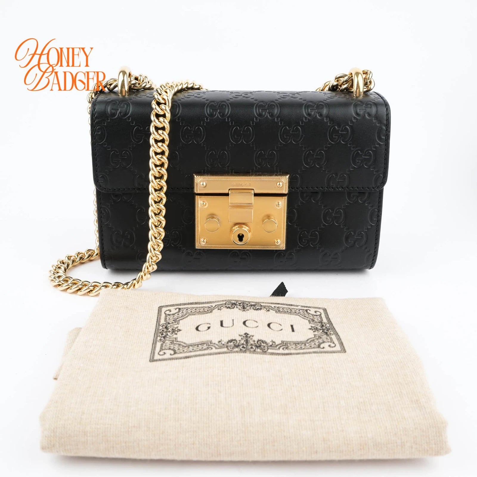 Gucci Padlock GG Signature Black Chain Bag Rank A