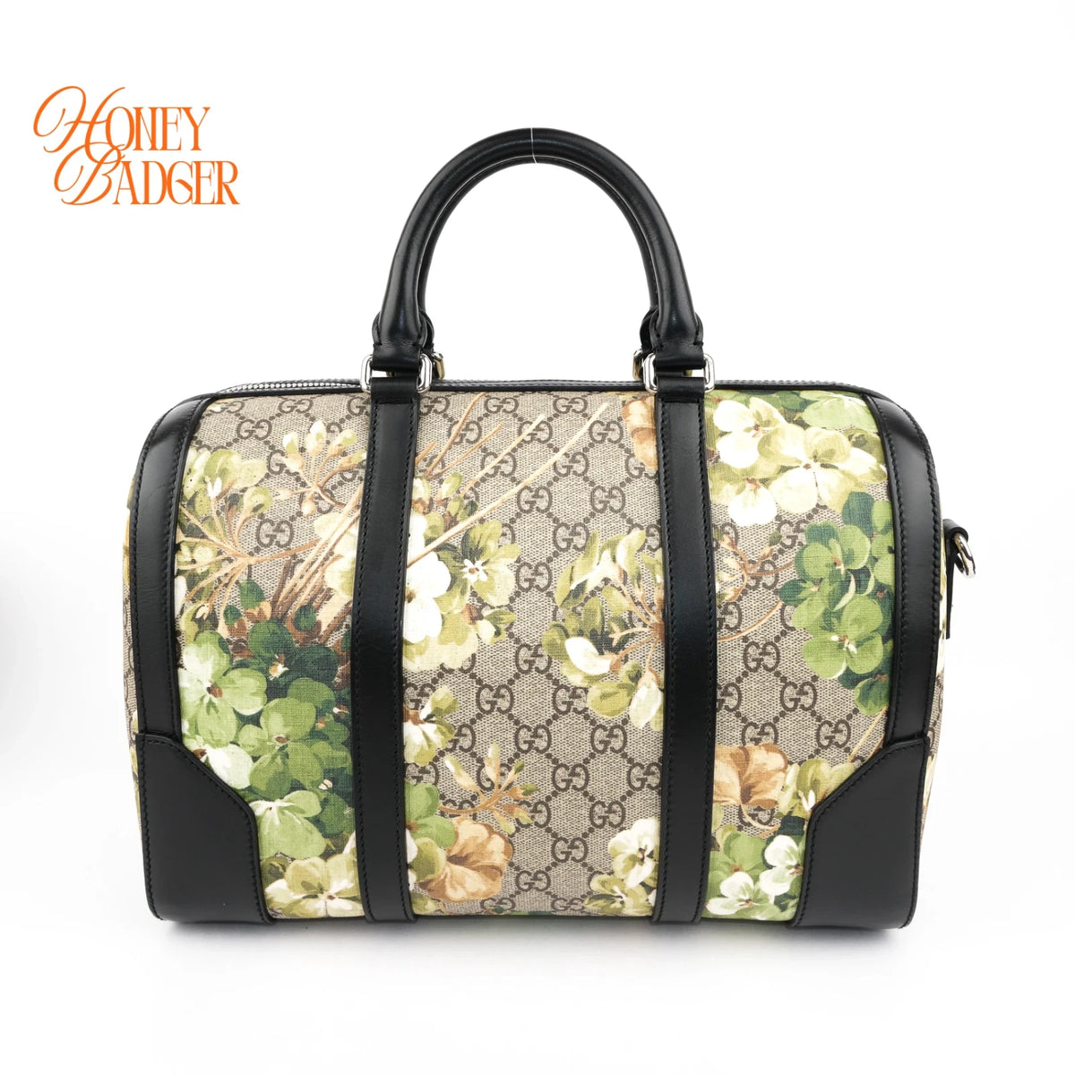 Gucci Tian GG Supreme Medium Boston Bag Multicolor Black Leather Silver Hardware Rank A