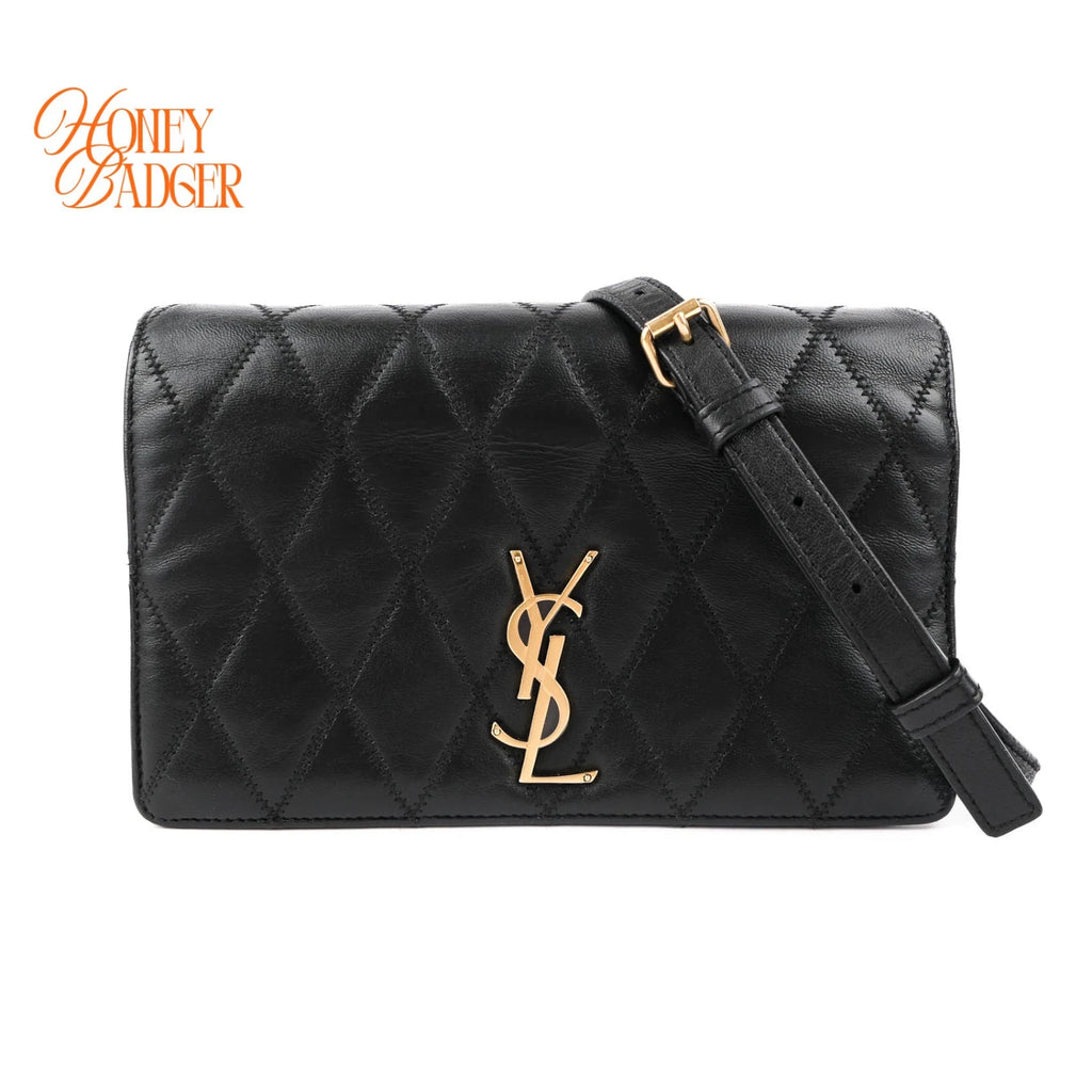 Saint Laurent Becky Matelassé Leather Shoulder Bag Black Gold Hardware Rank A