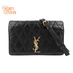 Saint Laurent Becky Matelassé Leather Shoulder Bag Black Gold Hardware Rank A