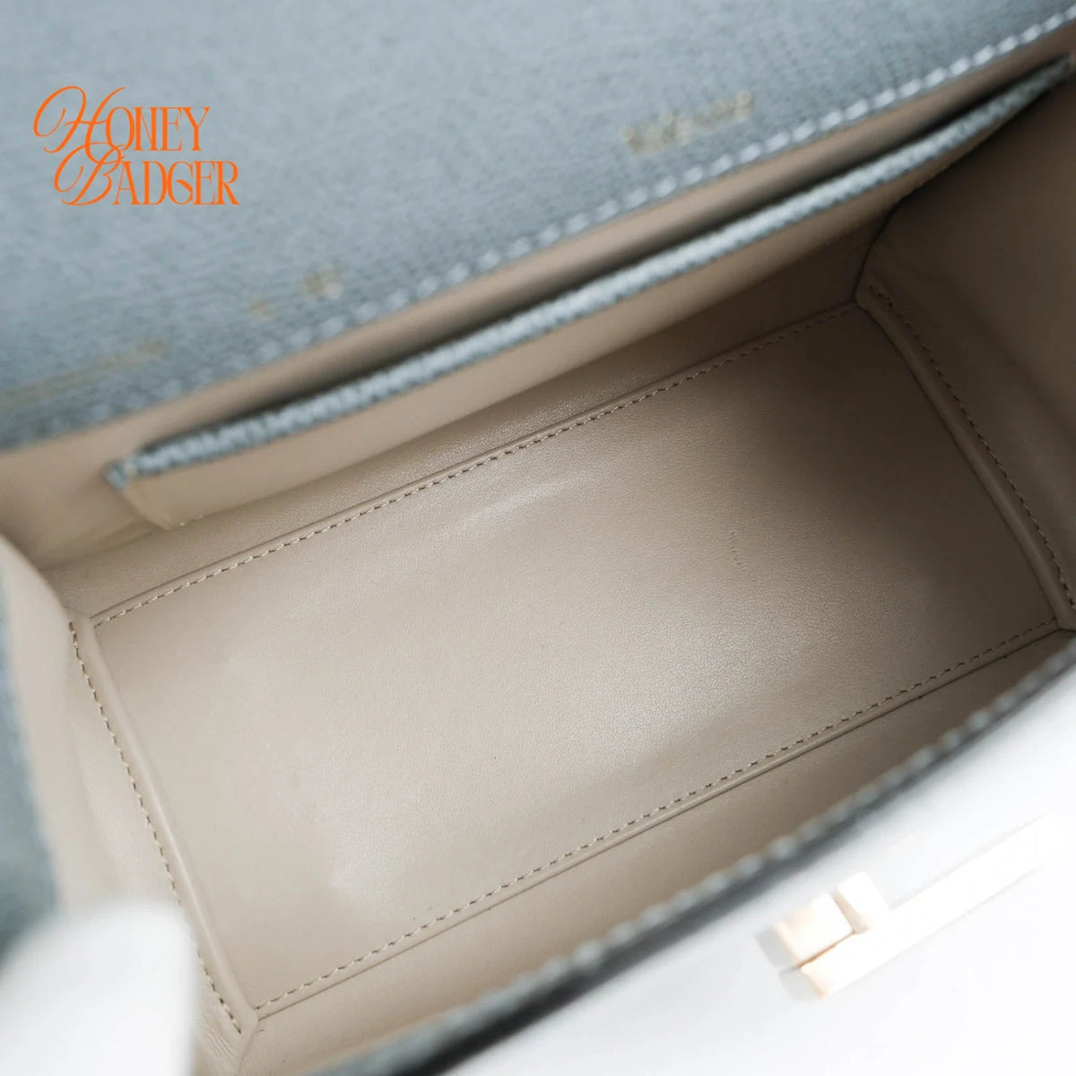 Valextra Iside Mini Grained Calfskin Blue Grey Light Gold Hardware Rank A