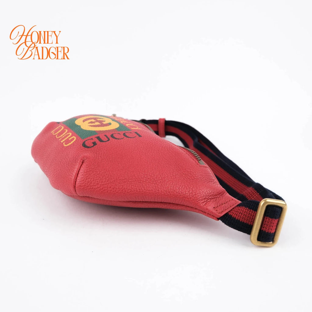 Gucci Print Belt Bag Red Leather Grade A