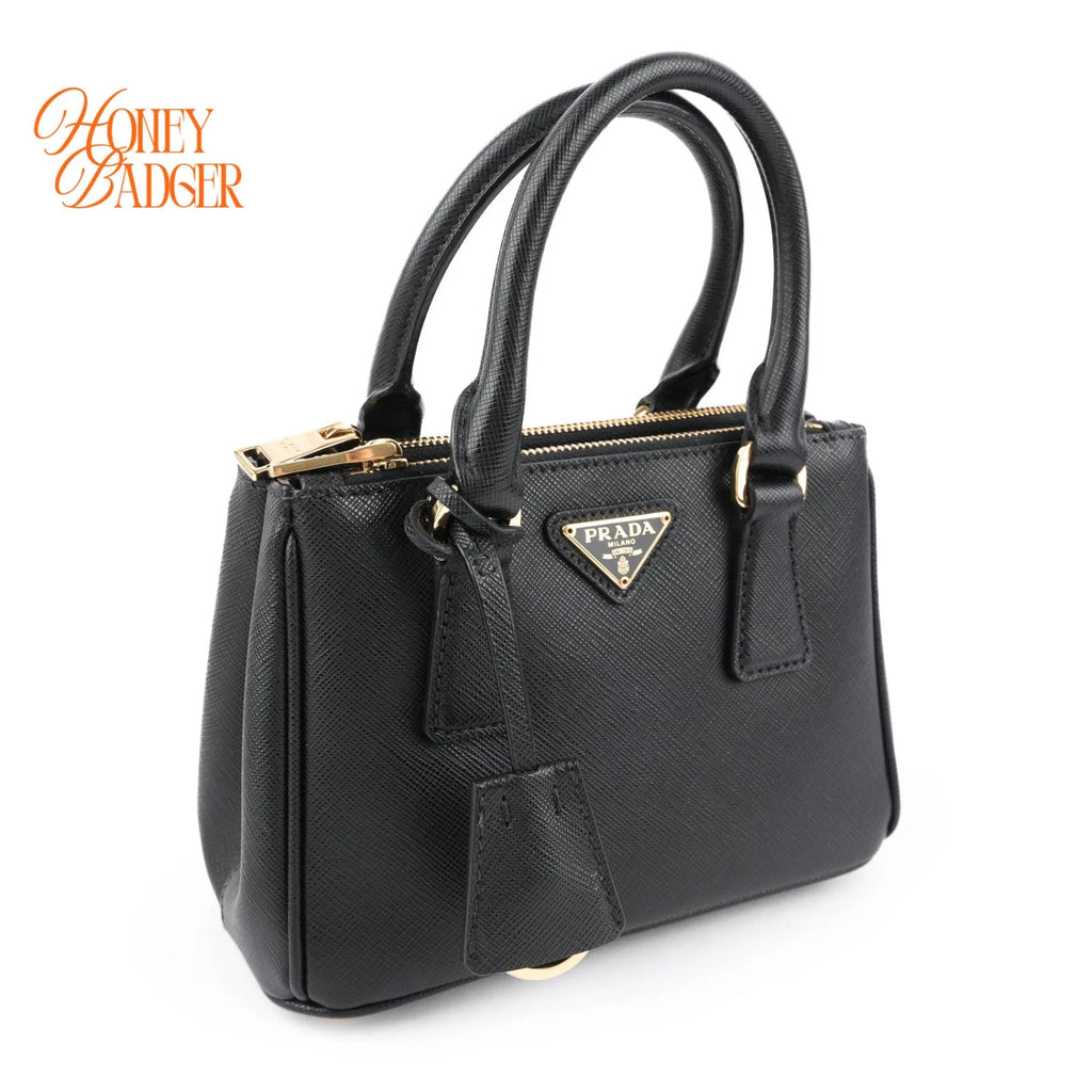 Prada Galleria Mini Saffiano Leather 2WAY Bag Black Nero