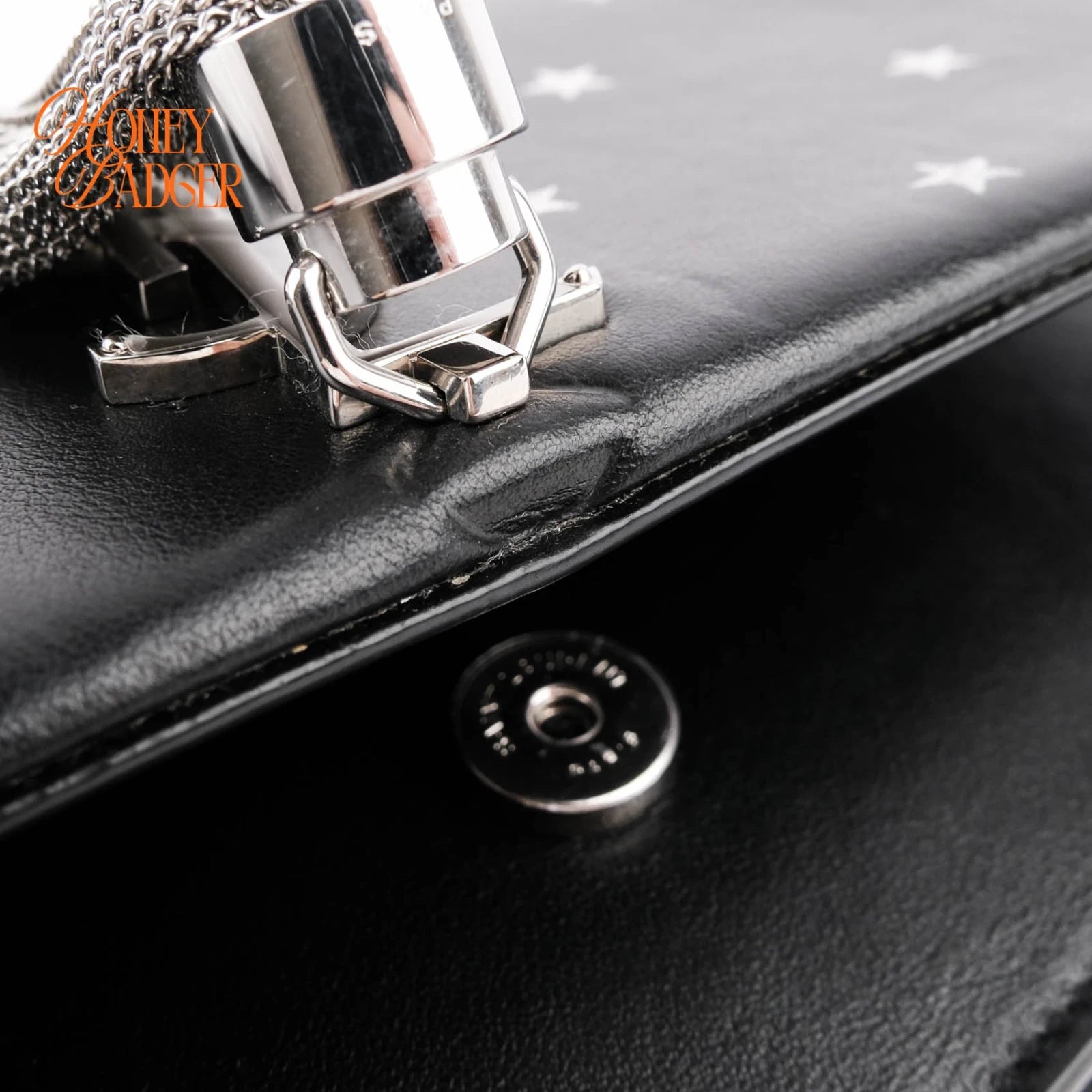 Saint Laurent Kate Small Tassel Chain Shoulder Bag Black Leather with Silver Star Print