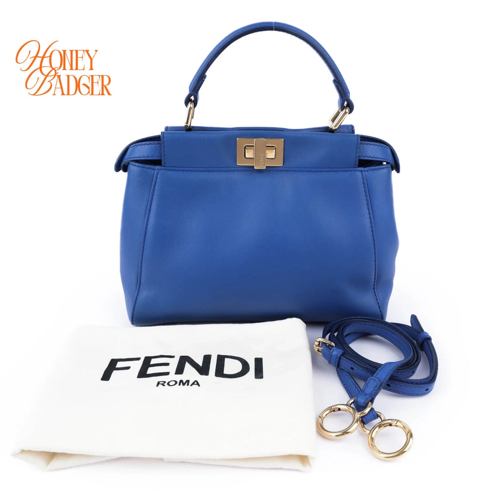 Fendi Peekaboo Iconic Mini Blue Leather 2WAY Shoulder Bag 8BN244
