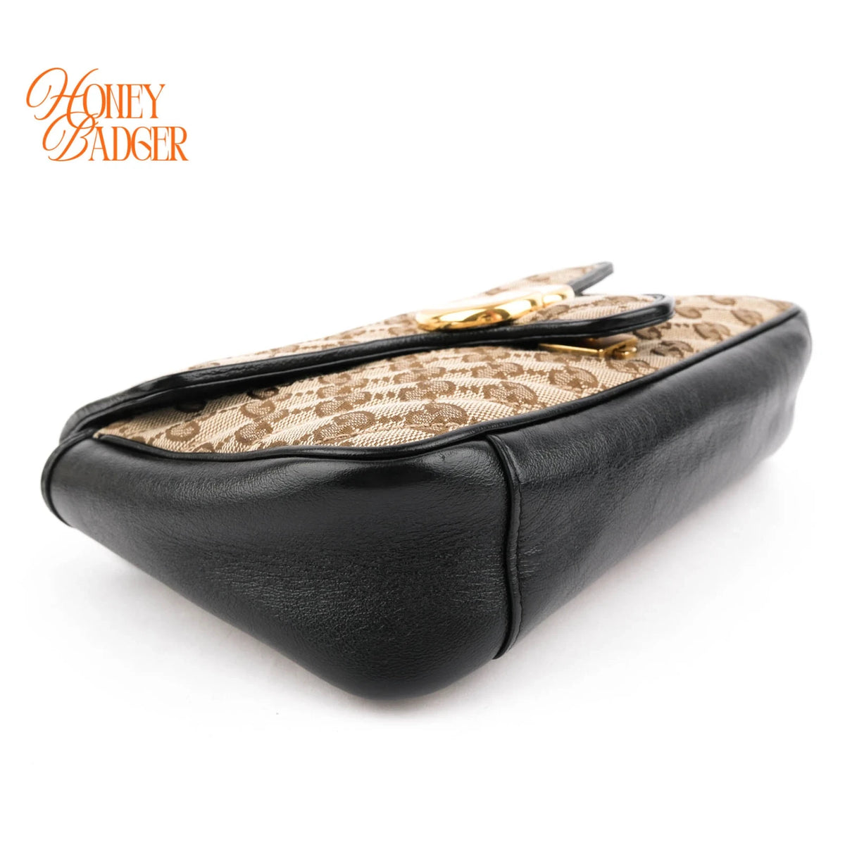 Gucci GG Marmont Small Shoulder Bag Original GG Canvas Beige/Ebony Black Leather Gold Hardware Rank A