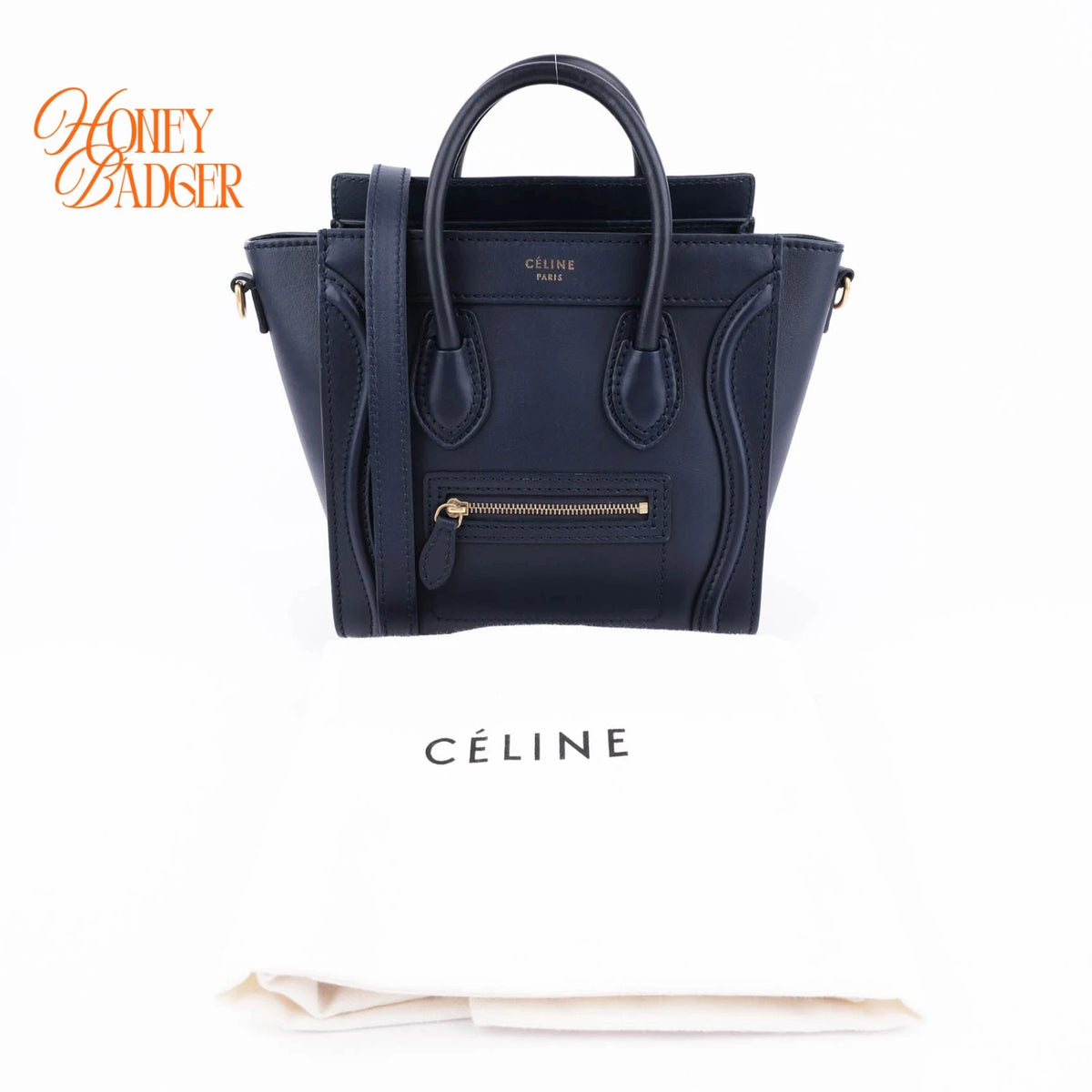 Celine Luggage Nano Leather Navy Rank A