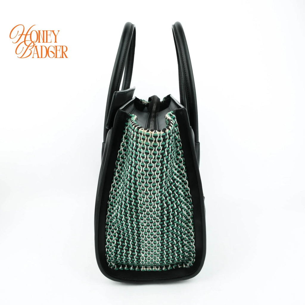 Celine Luggage Micro Tweed Black Green Rank A